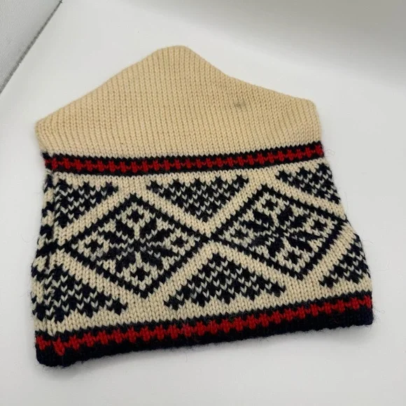 NWOT Dale of Norway Pure New Wool Knit Beanie Cream w/ Navy/Red Accents Vintage - Picture 2 of 7